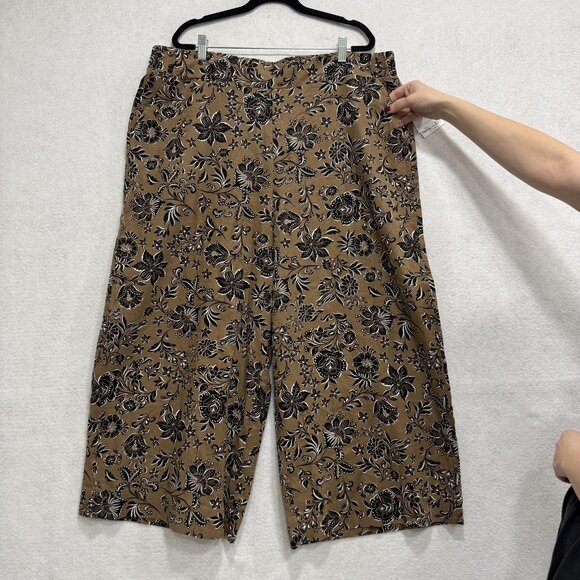Nine West Jeans Pants Womens 2X Brown Black Floral Linen Blend Wide Leg Cropped - Picture 3 of 12